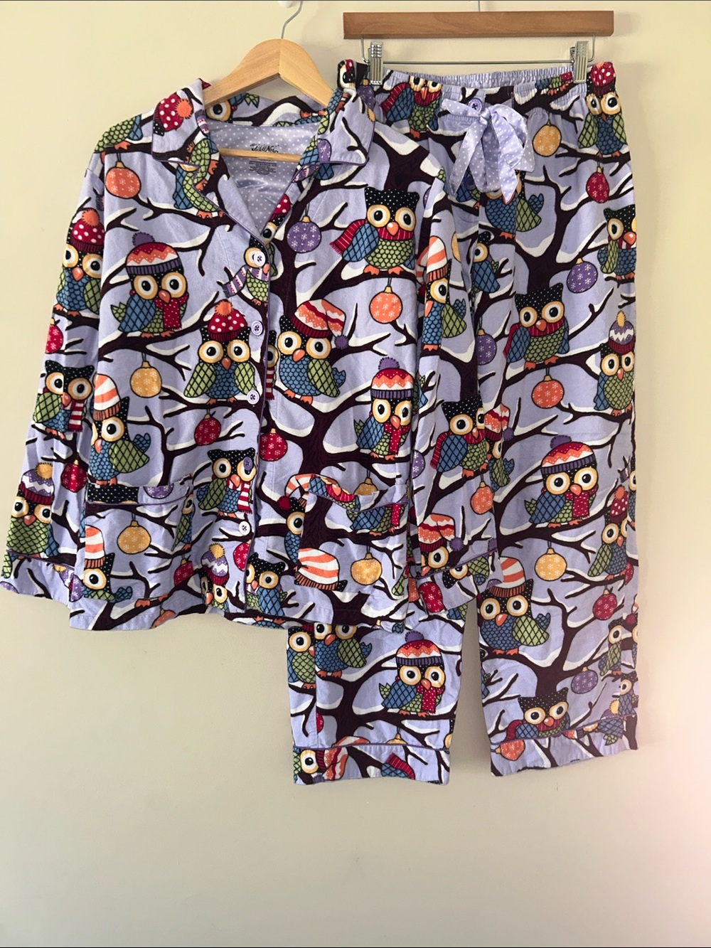 Nick & Nora Large Purple Owl Christmas Flannel Pajama Set